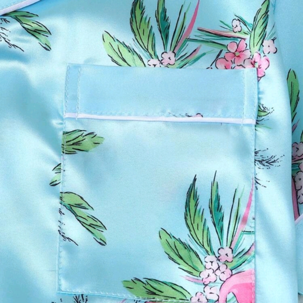 Flamingo Print Satin Pajama Set - Picture 3 of 8